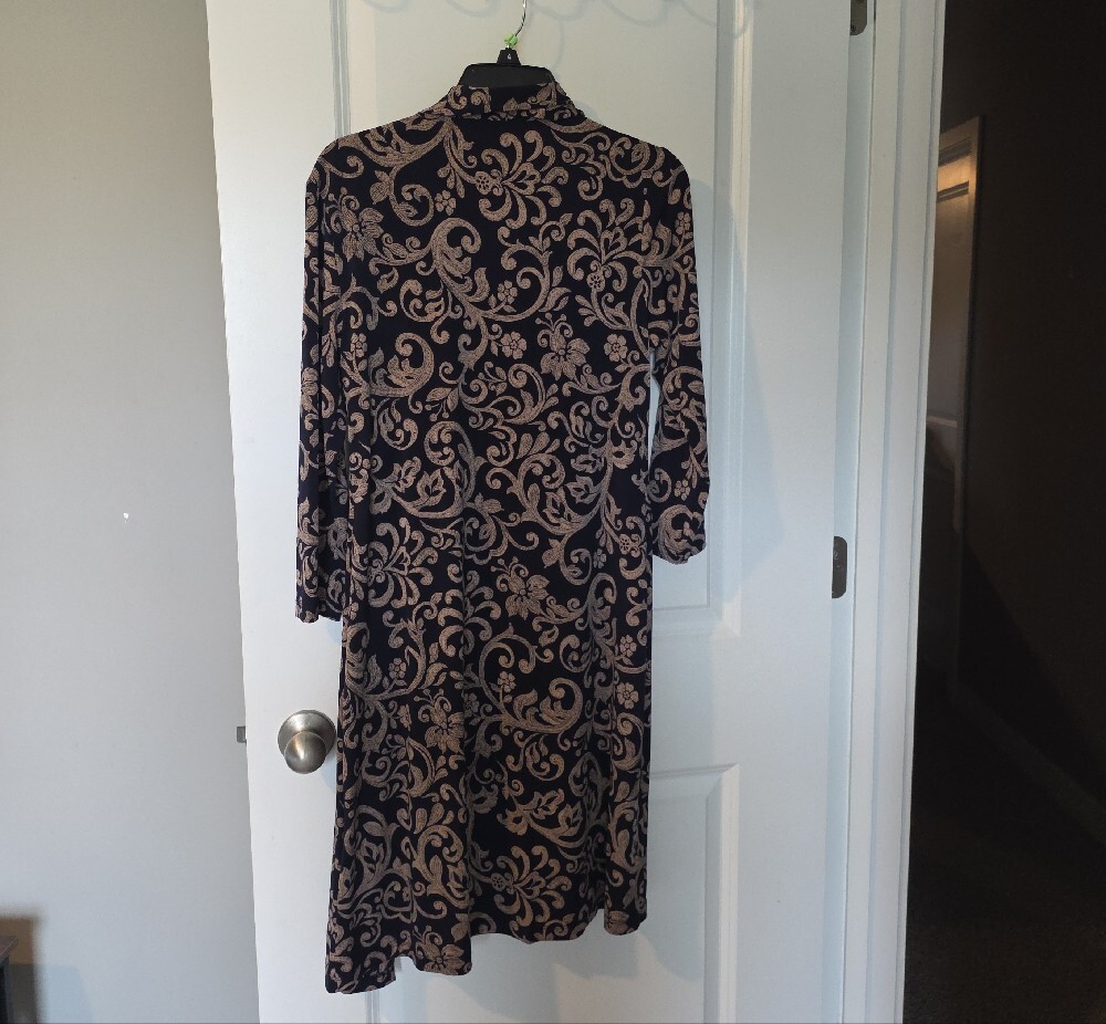 connected apparel Black Dress with Beige Floral-Patterned Duster - Picture 10 of 15